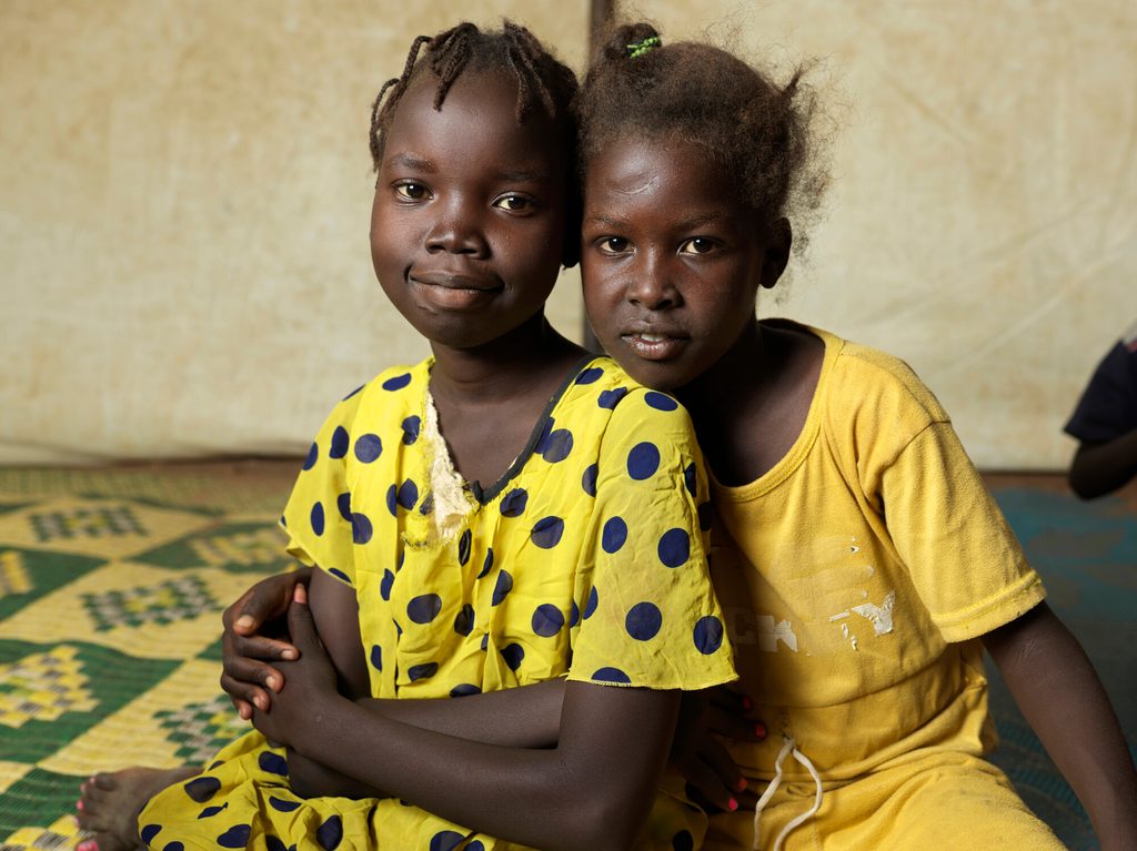 Lena, 12, and Rumaisa, 10, enjoy playing at the child-friendly space.