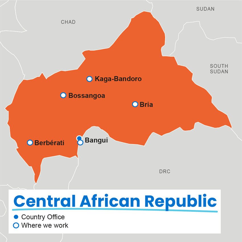 A map showing where Plan International works in Central African Republic.