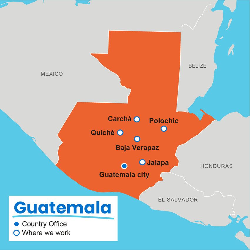 A map showing where Plan International works in Guatemala.