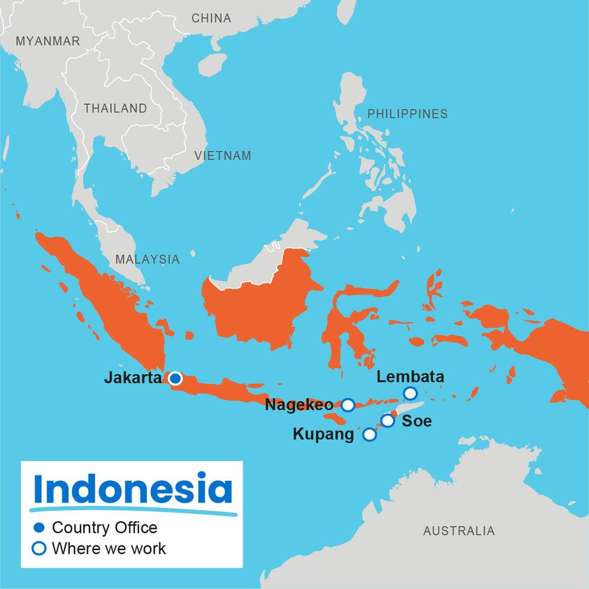 A map showing where Plan International works in Indonesia