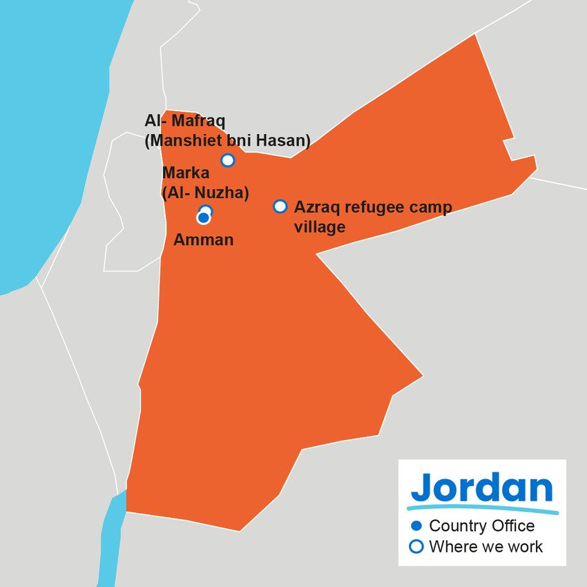 A map showing where Plan International works in Jordan