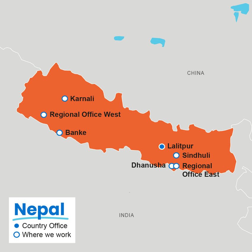 Map showing where Plan International works in Nepal.