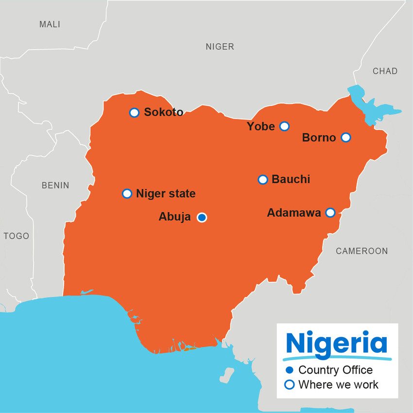 A map showing where Plan International works in Nigeria.