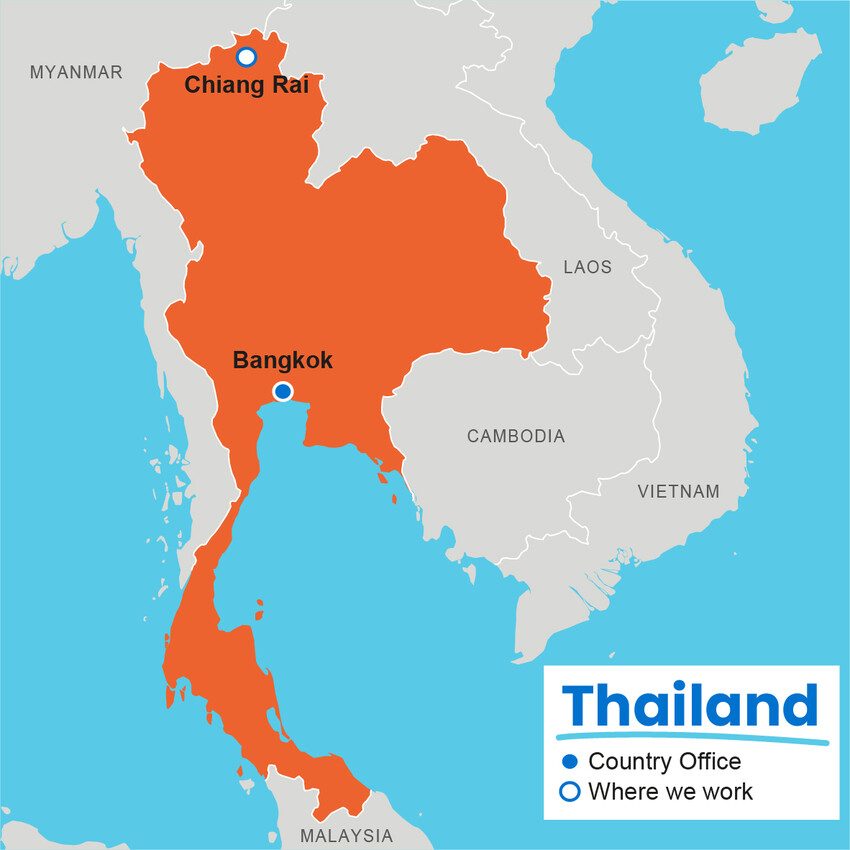 A map showing where Plan International works in Thailand.