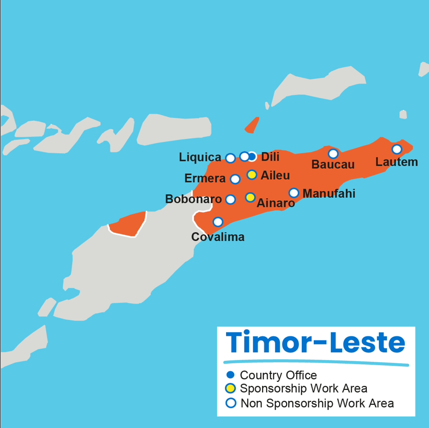 A map showing where Plan International works in Timor-Leste